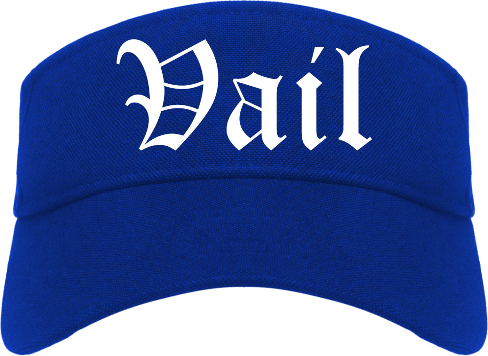 Vail Colorado CO Old English Mens Visor Cap Hat Royal Blue
