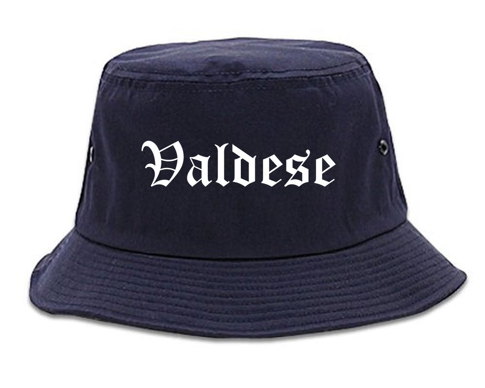 Valdese North Carolina NC Old English Mens Bucket Hat Navy Blue