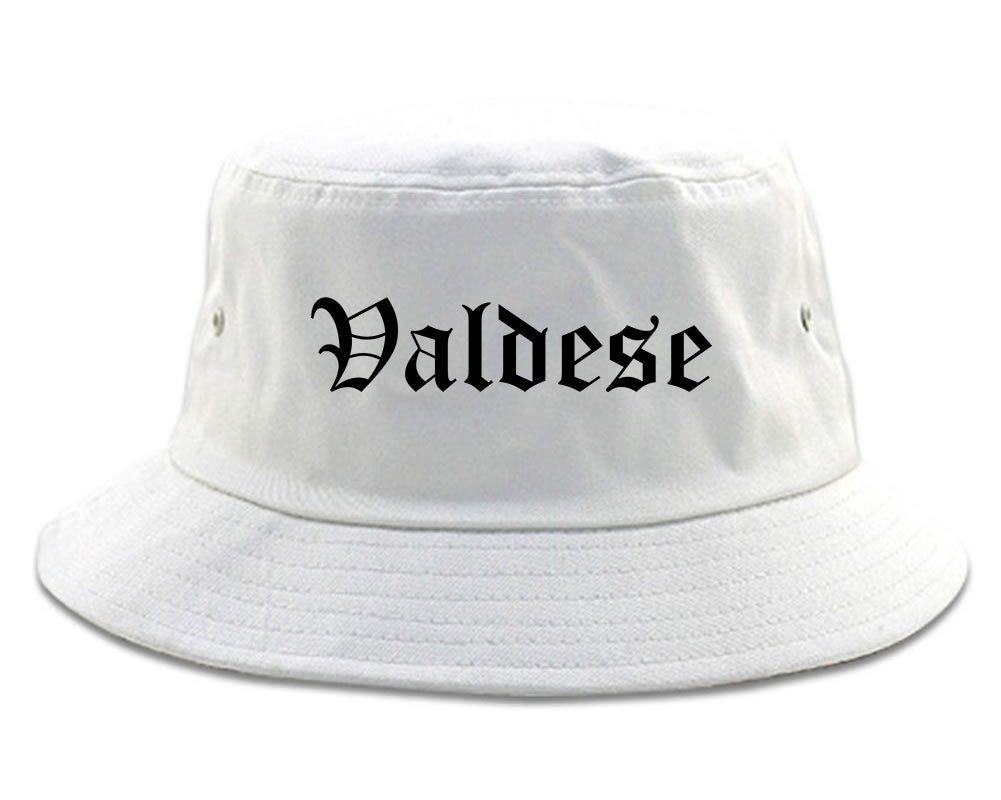 Valdese North Carolina NC Old English Mens Bucket Hat White