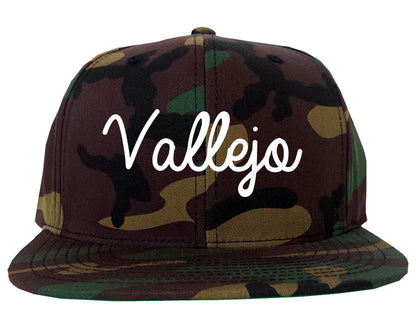 Vallejo California CA Script Mens Snapback Hat Army Camo