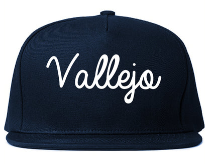 Vallejo California CA Script Mens Snapback Hat Navy Blue