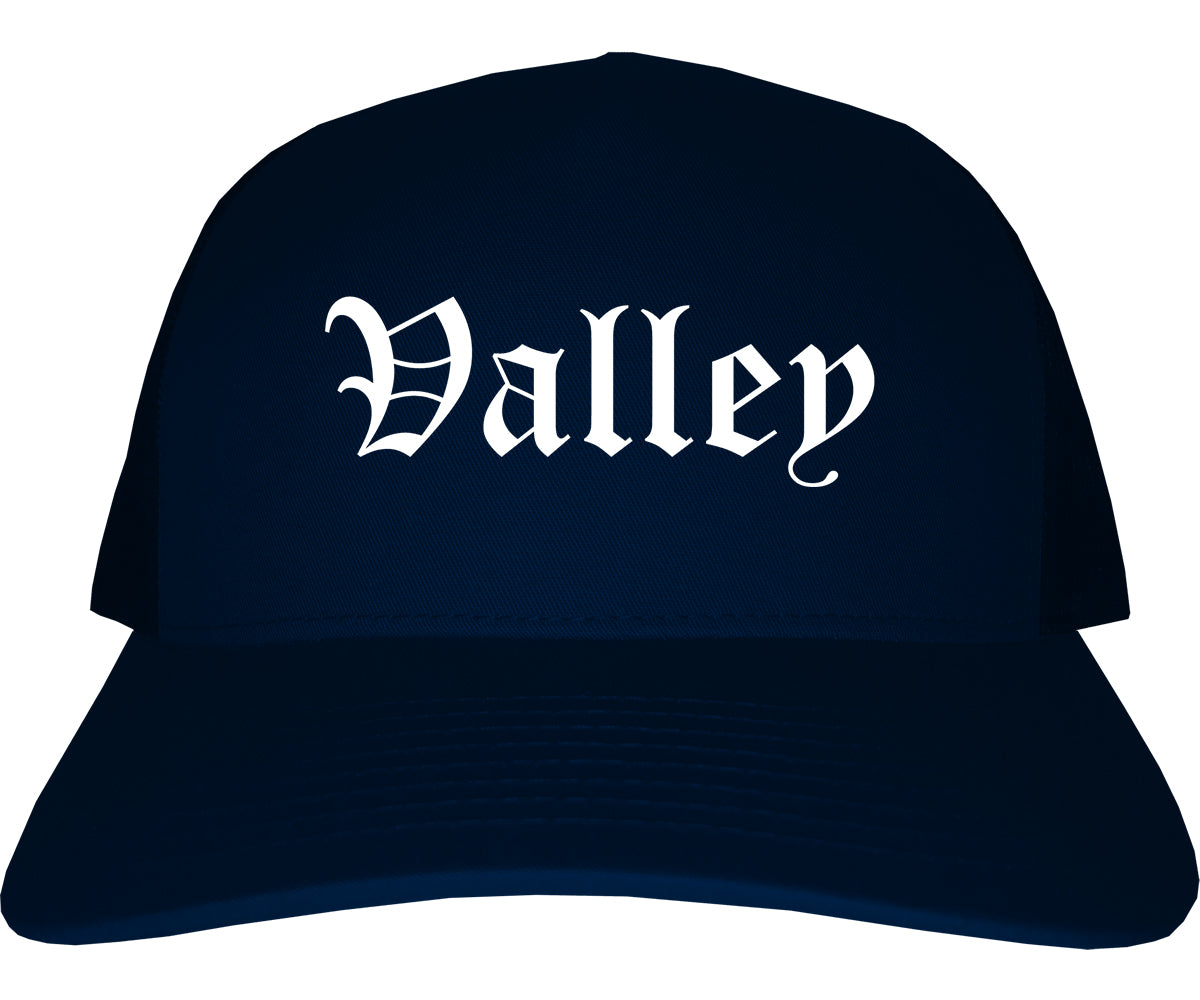 Valley Alabama AL Old English Mens Trucker Hat Cap Navy Blue