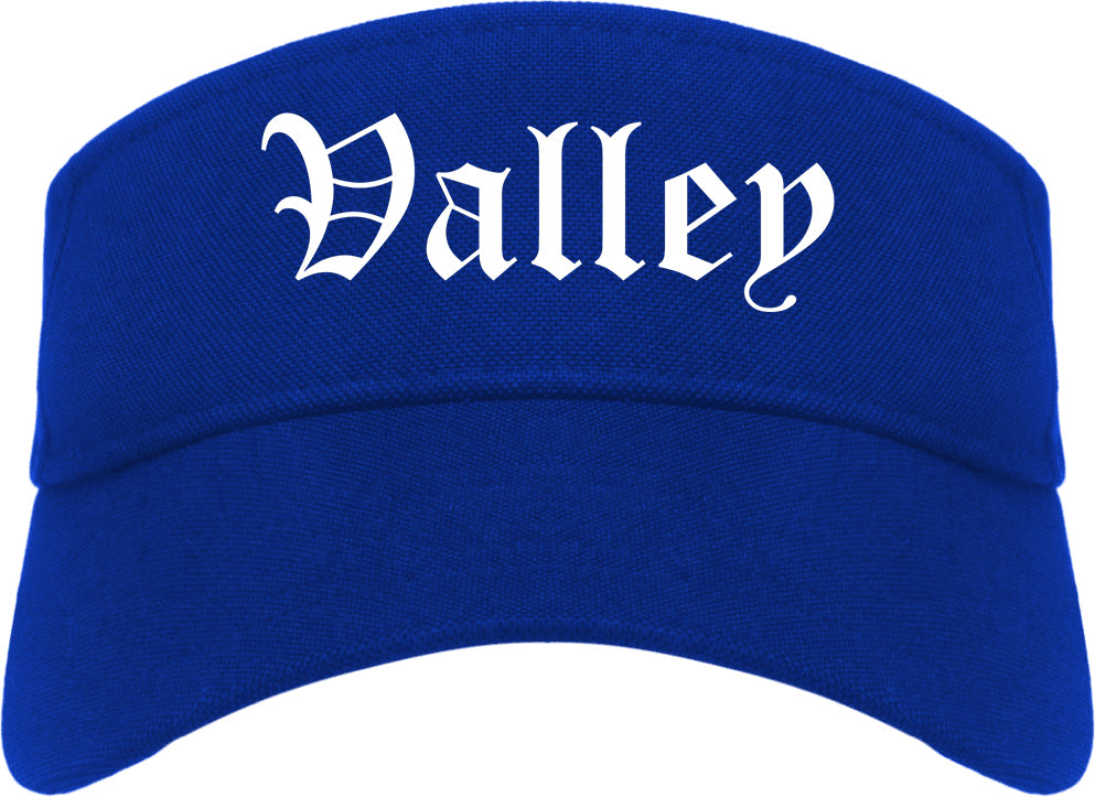 Valley Alabama AL Old English Mens Visor Cap Hat Royal Blue