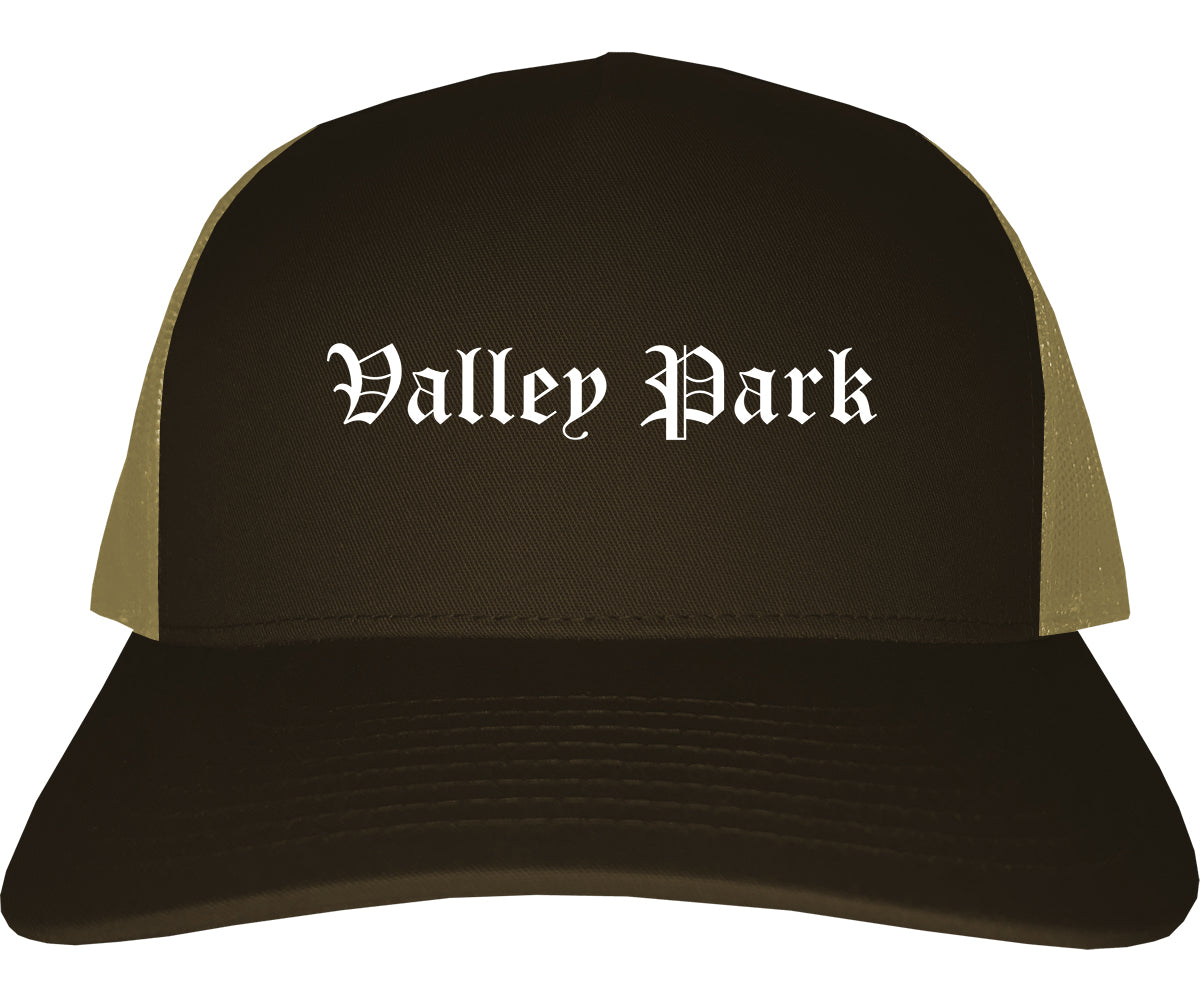 Valley Park Missouri MO Old English Mens Trucker Hat Cap Brown