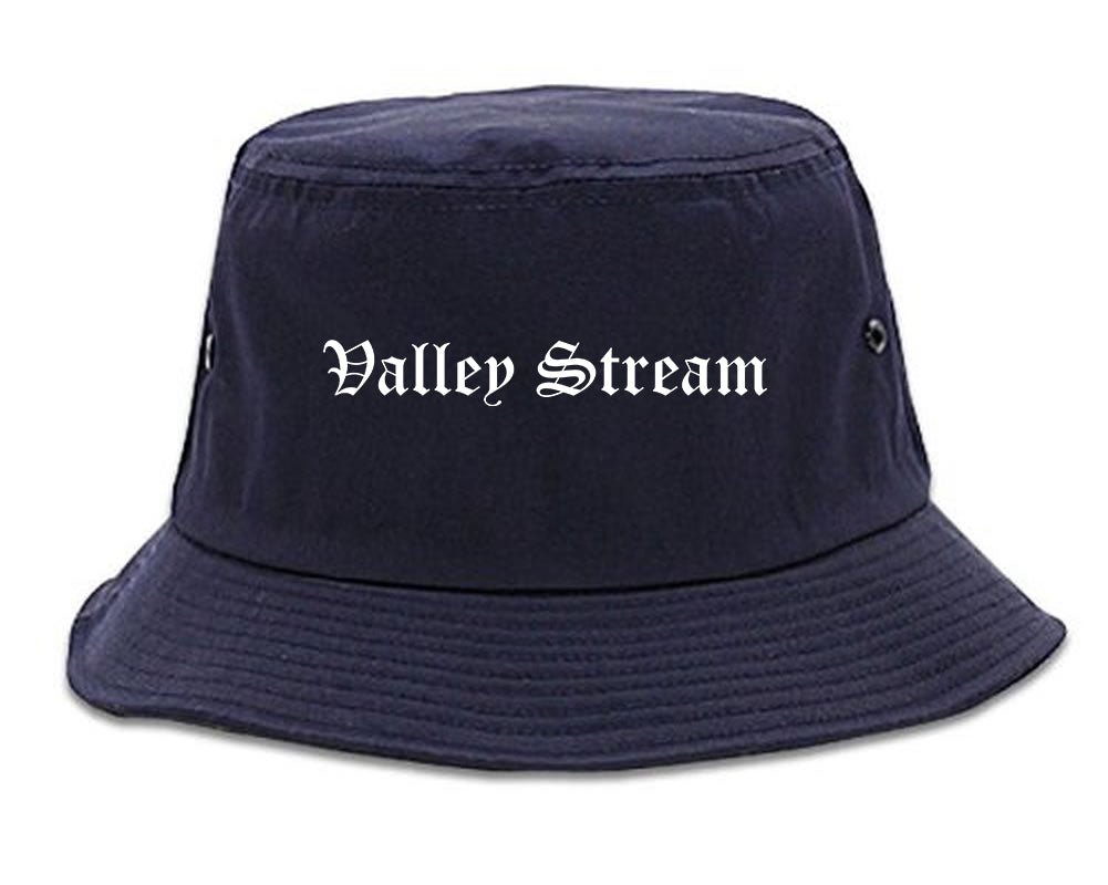 Valley Stream New York NY Old English Mens Bucket Hat Navy Blue