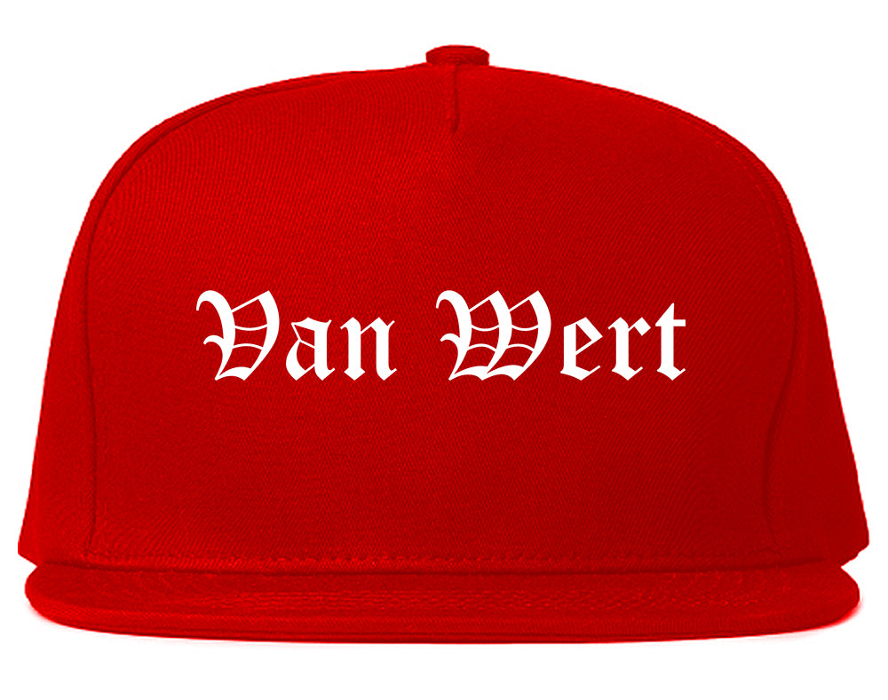 Van Wert Ohio OH Old English Mens Snapback Hat Red