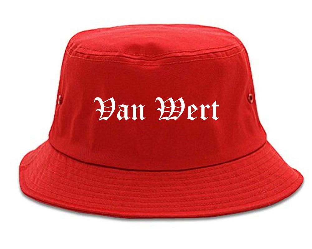 Van Wert Ohio OH Old English Mens Bucket Hat Red