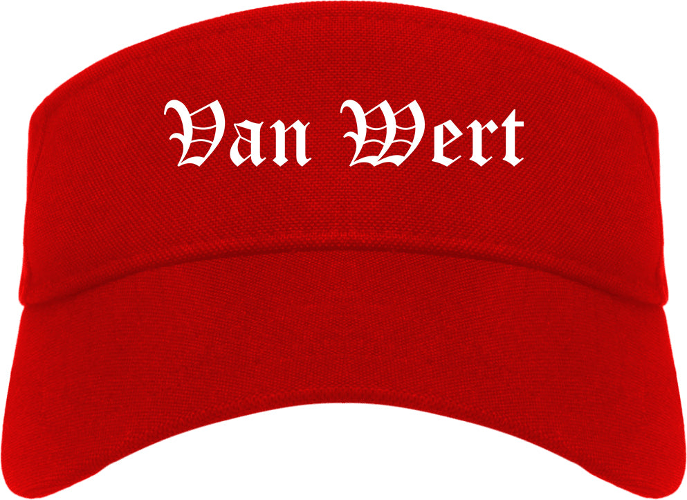 Van Wert Ohio OH Old English Mens Visor Cap Hat Red