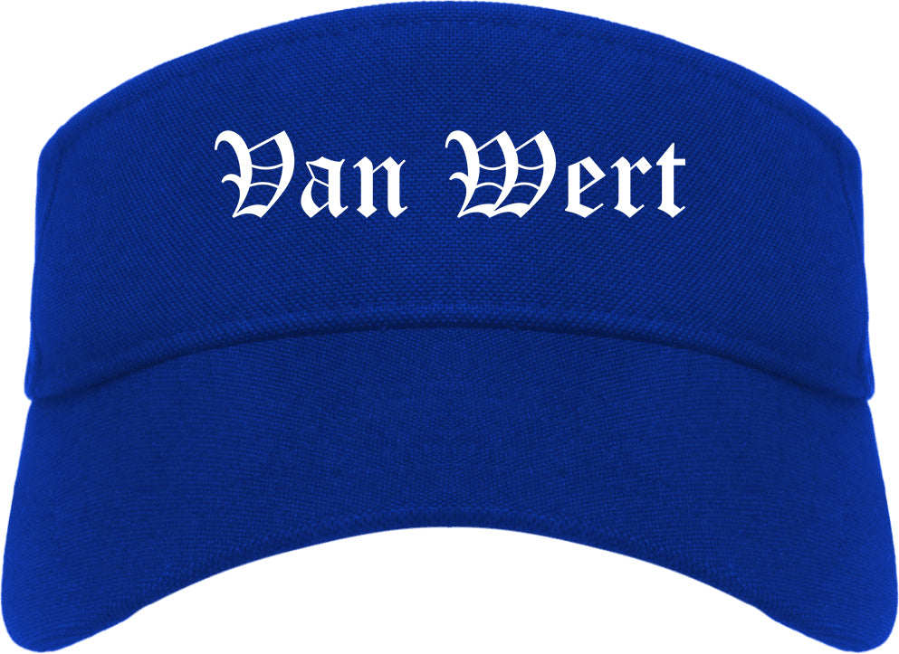 Van Wert Ohio OH Old English Mens Visor Cap Hat Royal Blue