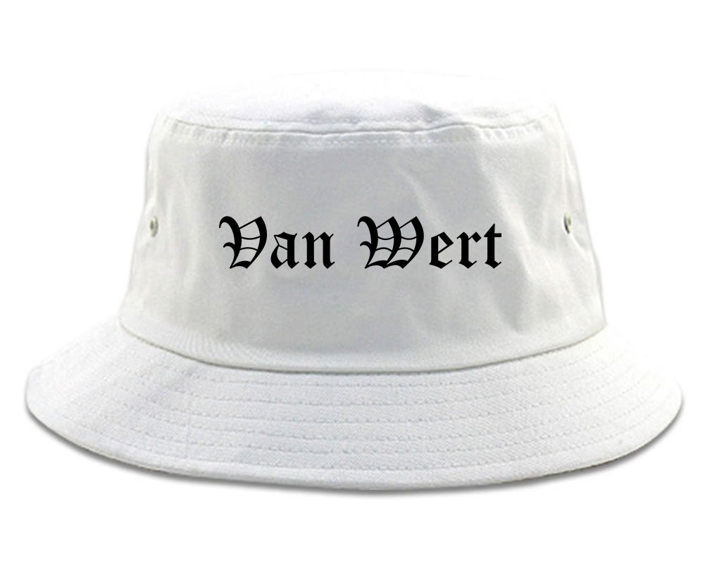 Van Wert Ohio OH Old English Mens Bucket Hat White