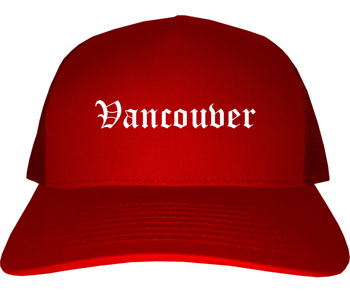 Vancouver Washington WA Old English Mens Trucker Hat Cap Red