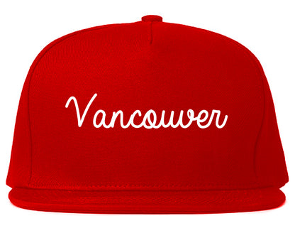 Vancouver Washington WA Script Mens Snapback Hat Red