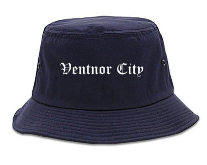Ventnor City New Jersey NJ Old English Mens Bucket Hat Navy Blue