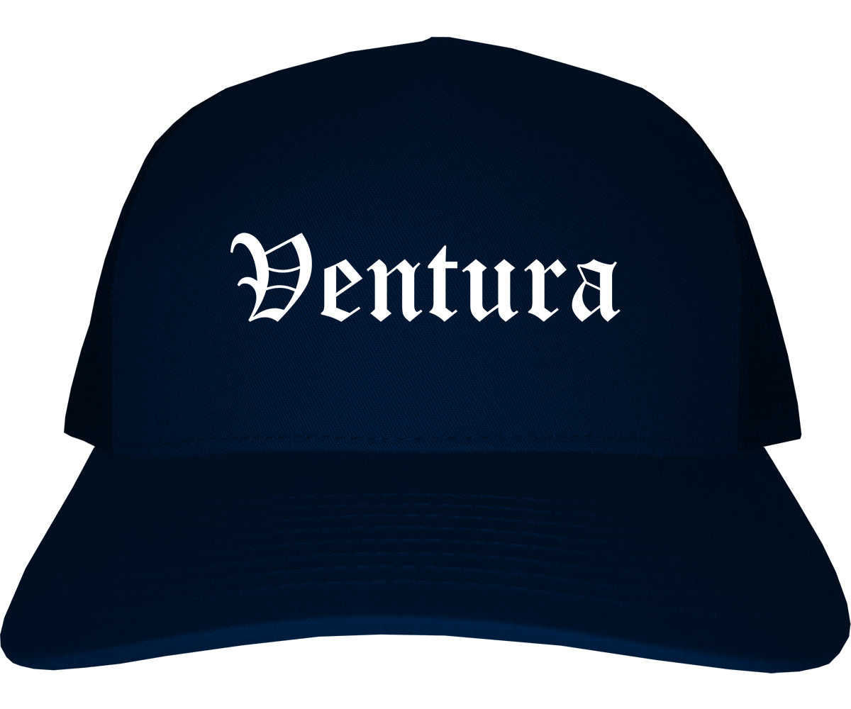 Ventura California CA Old English Mens Trucker Hat Cap Navy Blue