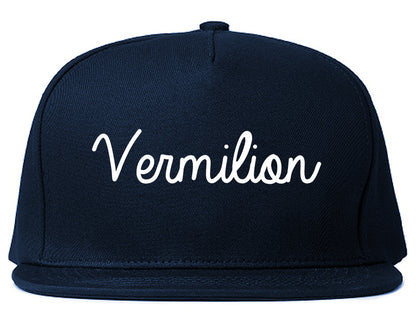 Vermilion Ohio OH Script Mens Snapback Hat Navy Blue