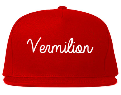 Vermilion Ohio OH Script Mens Snapback Hat Red