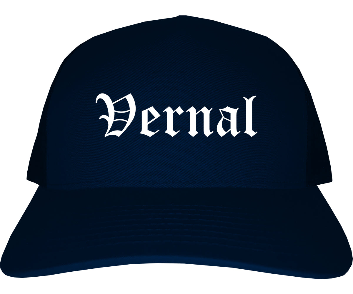 Vernal Utah UT Old English Mens Trucker Hat Cap Navy Blue