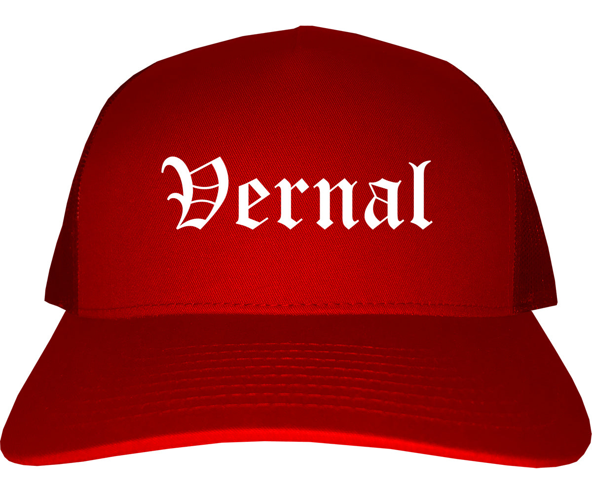 Vernal Utah UT Old English Mens Trucker Hat Cap Red