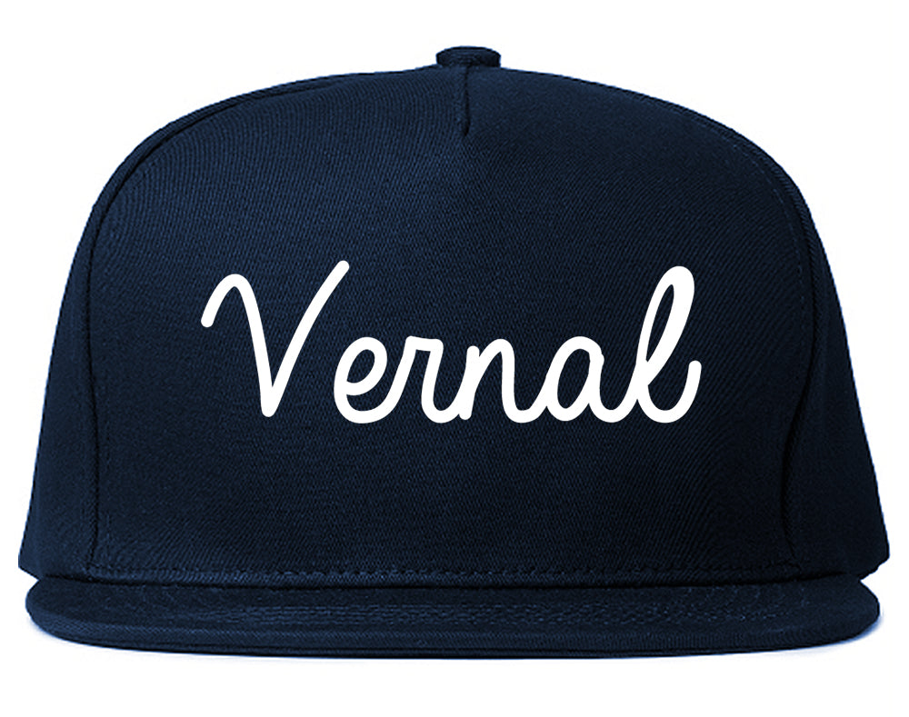 Vernal Utah UT Script Mens Snapback Hat Navy Blue