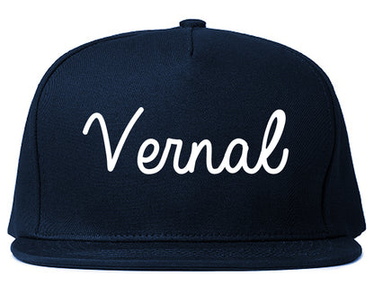 Vernal Utah UT Script Mens Snapback Hat Navy Blue
