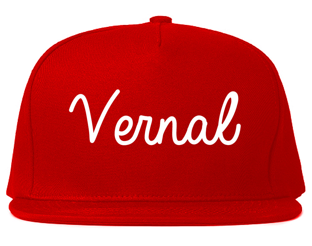 Vernal Utah UT Script Mens Snapback Hat Red
