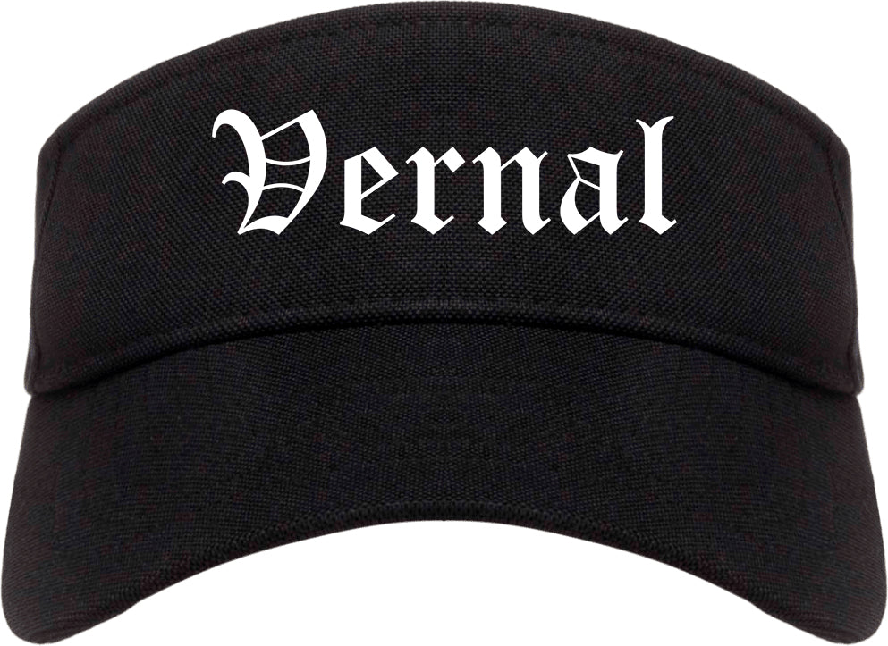 Vernal Utah UT Old English Mens Visor Cap Hat Black
