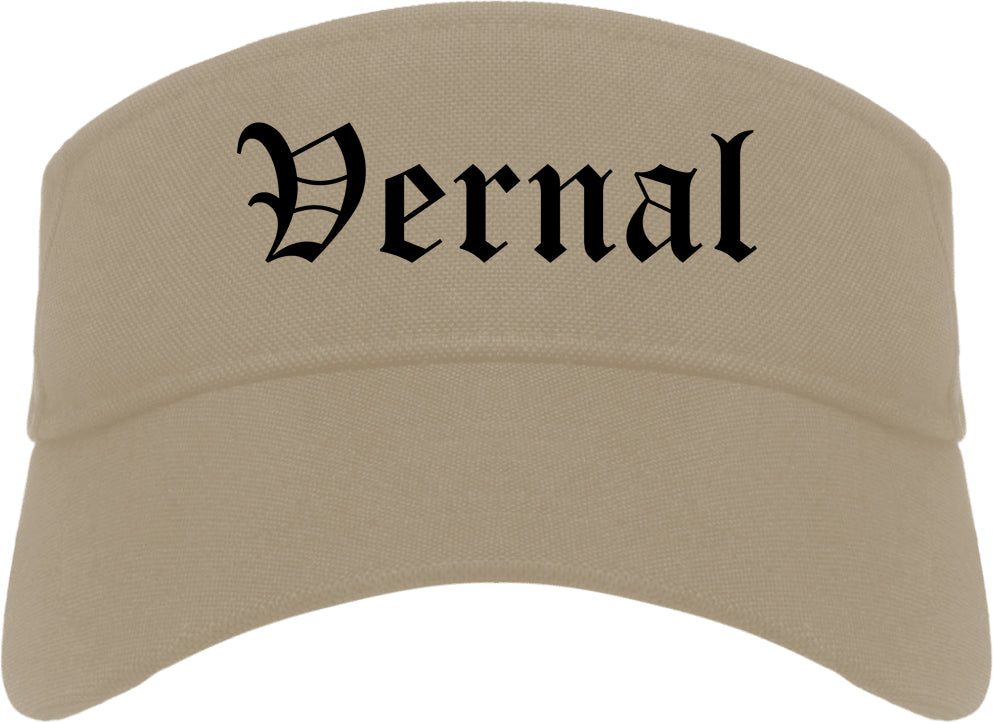 Vernal Utah UT Old English Mens Visor Cap Hat Khaki