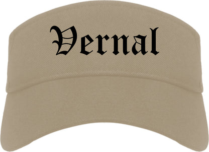 Vernal Utah UT Old English Mens Visor Cap Hat Khaki