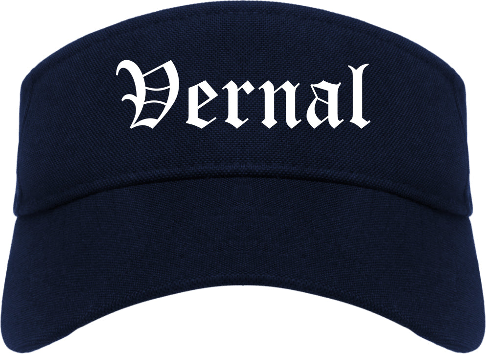 Vernal Utah UT Old English Mens Visor Cap Hat Navy Blue