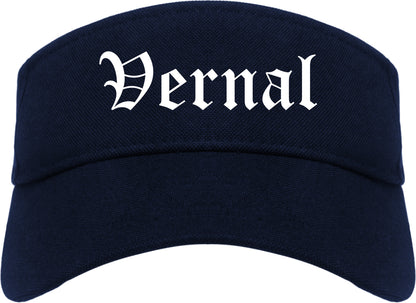 Vernal Utah UT Old English Mens Visor Cap Hat Navy Blue