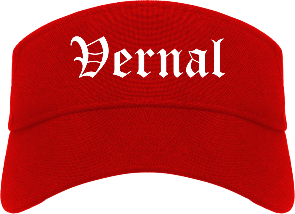 Vernal Utah UT Old English Mens Visor Cap Hat Red