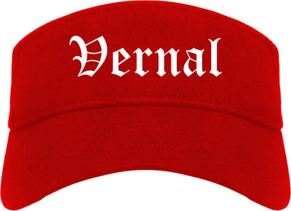 Vernal Utah UT Old English Mens Visor Cap Hat Red