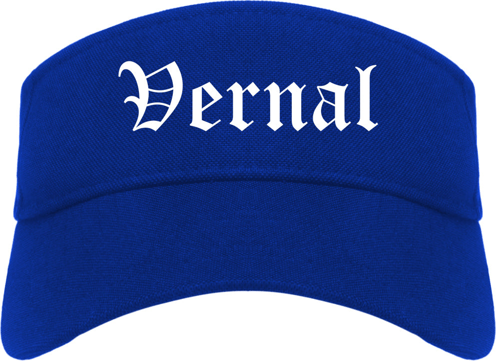 Vernal Utah UT Old English Mens Visor Cap Hat Royal Blue