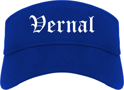 Vernal Utah UT Old English Mens Visor Cap Hat Royal Blue