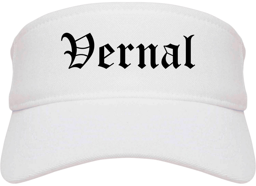 Vernal Utah UT Old English Mens Visor Cap Hat White