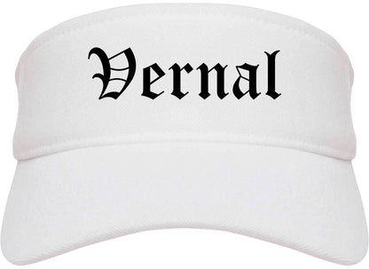 Vernal Utah UT Old English Mens Visor Cap Hat White