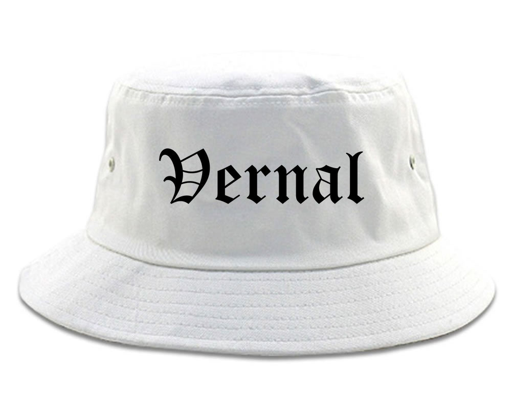 Vernal Utah UT Old English Mens Bucket Hat White