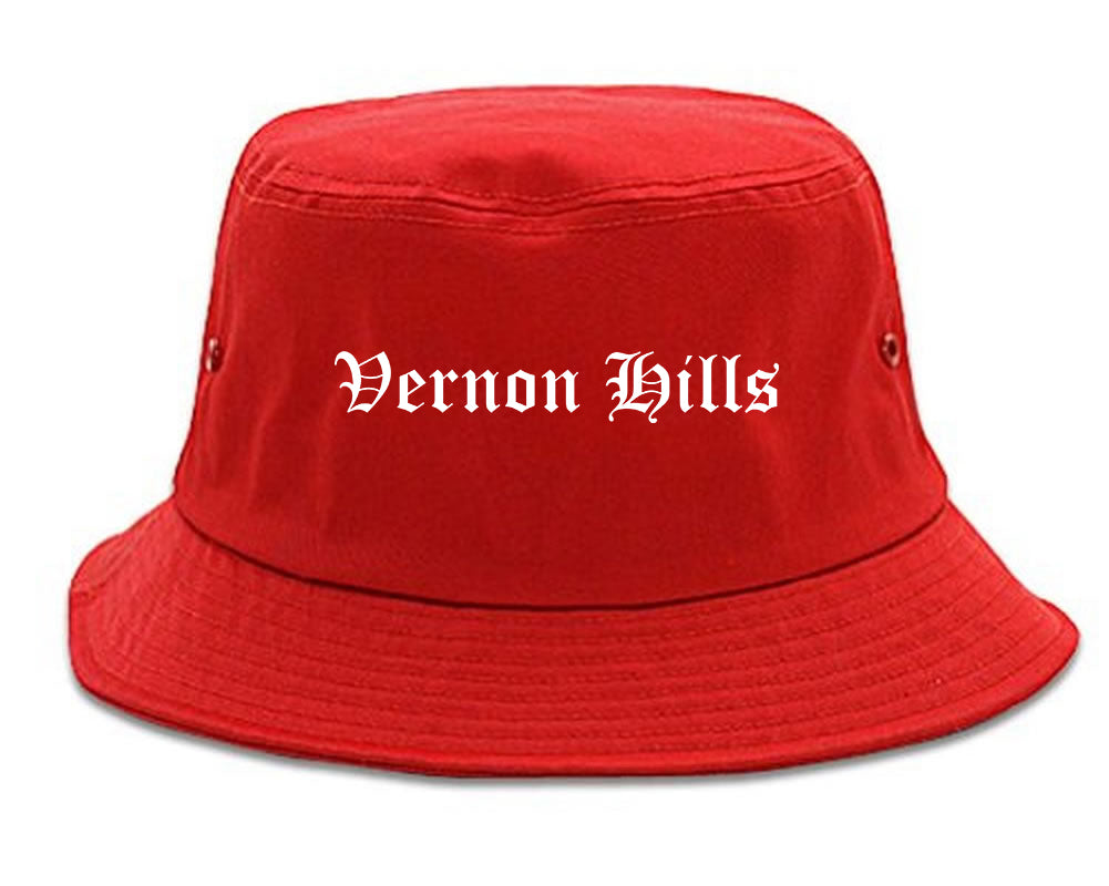 Vernon Hills Illinois IL Old English Mens Bucket Hat Red
