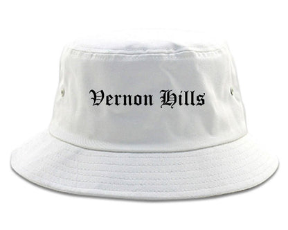 Vernon Hills Illinois IL Old English Mens Bucket Hat White
