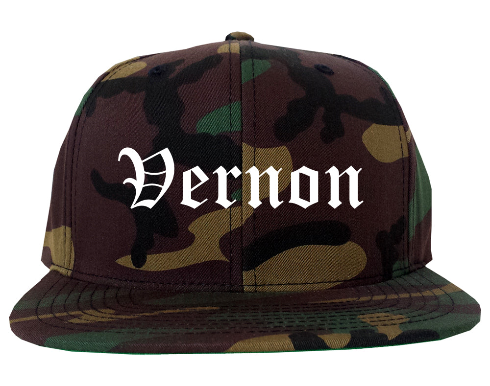Vernon Texas TX Old English Mens Snapback Hat Army Camo