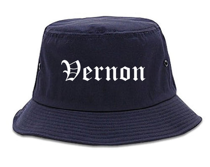 Vernon Texas TX Old English Mens Bucket Hat Navy Blue