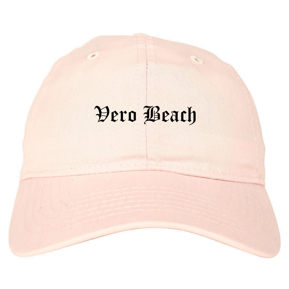 Vero Beach Florida FL Old English Mens Dad Hat Baseball Cap Pink