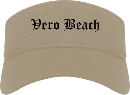 Vero Beach Florida FL Old English Mens Visor Cap Hat Khaki