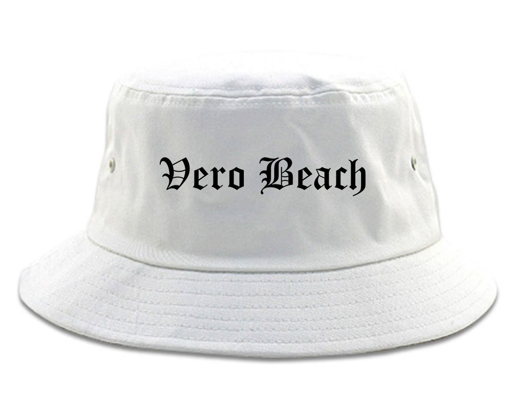 Vero Beach Florida FL Old English Mens Bucket Hat White