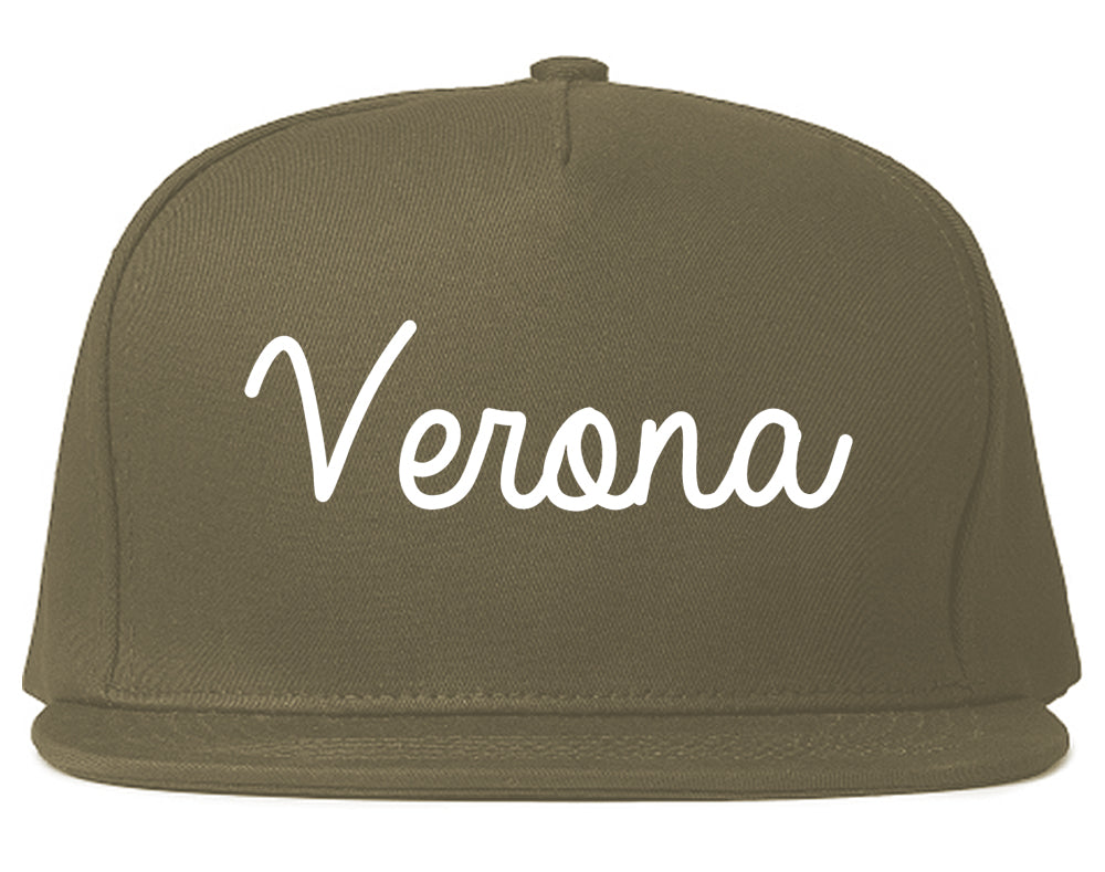 Verona Wisconsin WI Script Mens Snapback Hat Grey