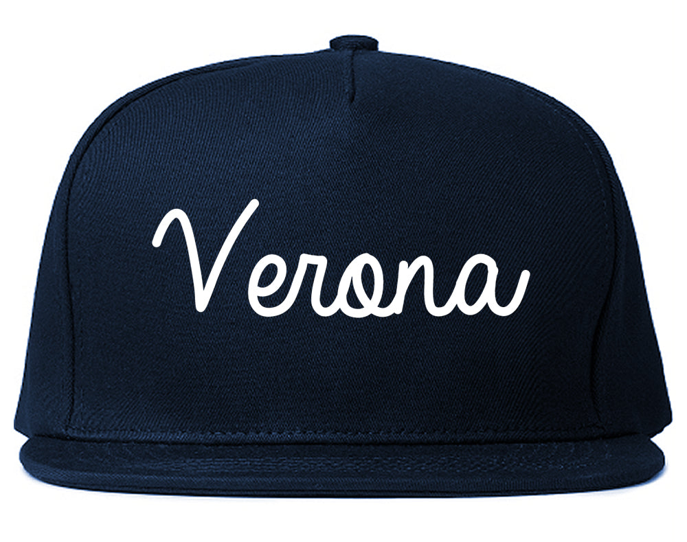 Verona Wisconsin WI Script Mens Snapback Hat Navy Blue