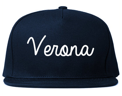 Verona Wisconsin WI Script Mens Snapback Hat Navy Blue