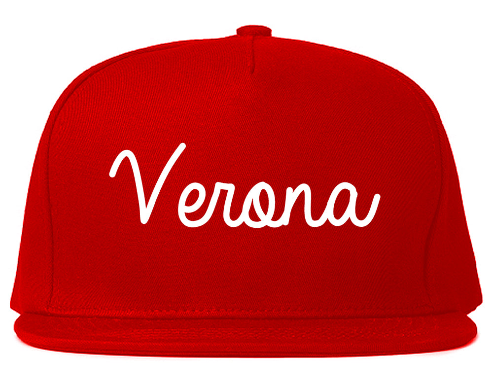 Verona Wisconsin WI Script Mens Snapback Hat Red