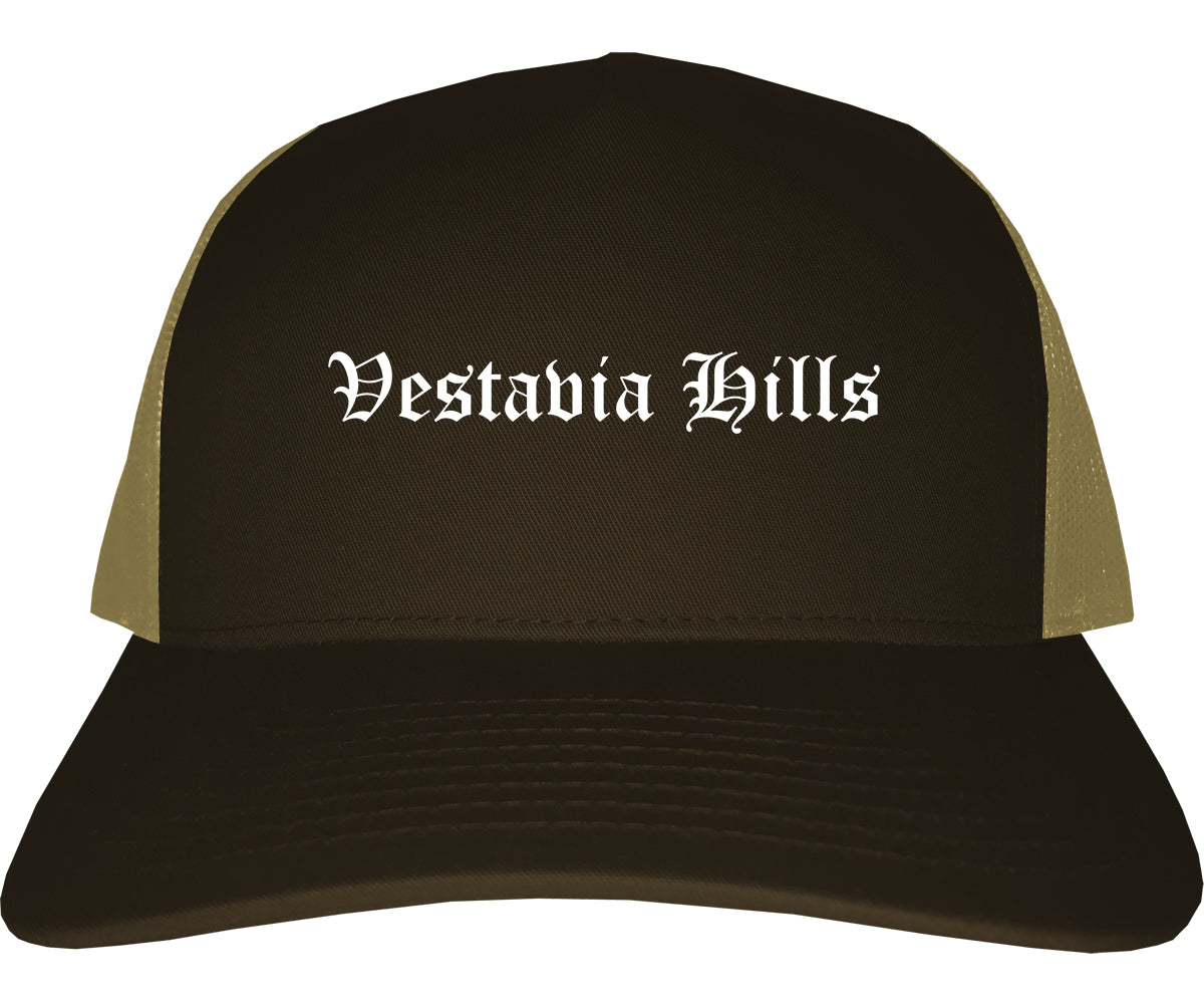 Vestavia Hills Alabama AL Old English Mens Trucker Hat Cap Brown