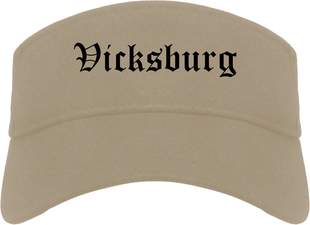 Vicksburg Mississippi MS Old English Mens Visor Cap Hat Khaki